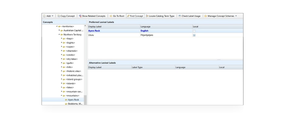 Adding “Uluru” into the Thesaurus in TMS Collections.