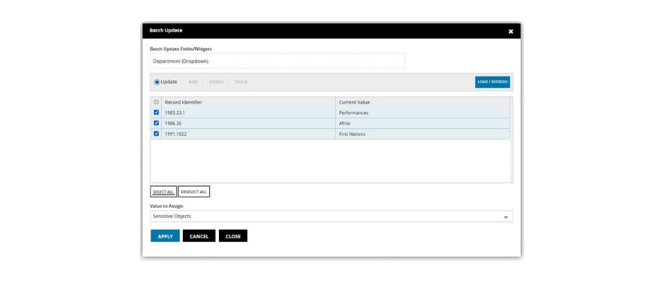 Create a restricted department or category for records under review, limiting access to designated staff while developing long-term policies for culturally sensitive materials.