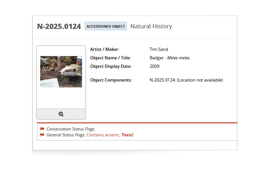 Example of status flags applied to records in TMS Collections.
