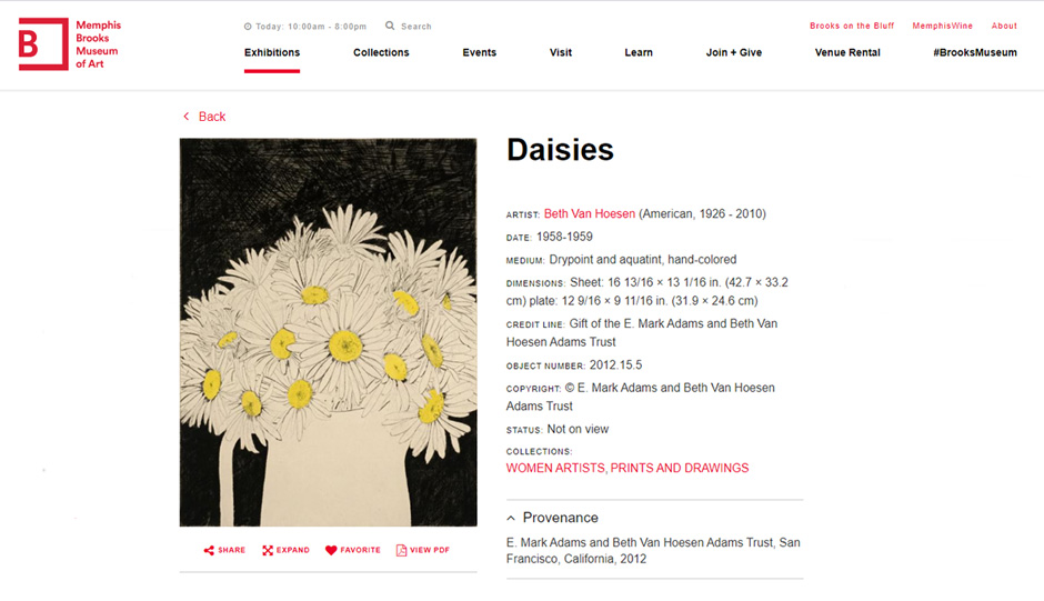 Memphis Brooks Museum of Art eMuseum site featuring Women Artists collection
