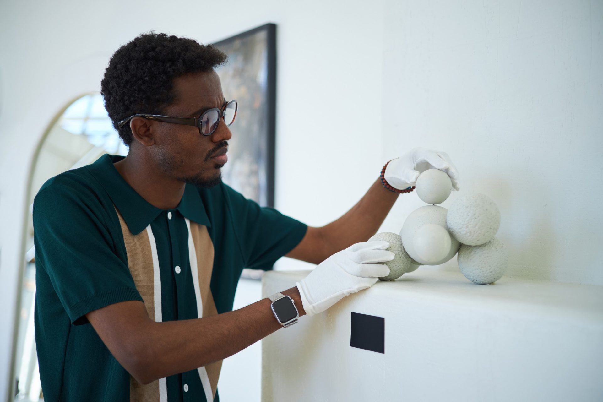 art handler preparing art exhibition
