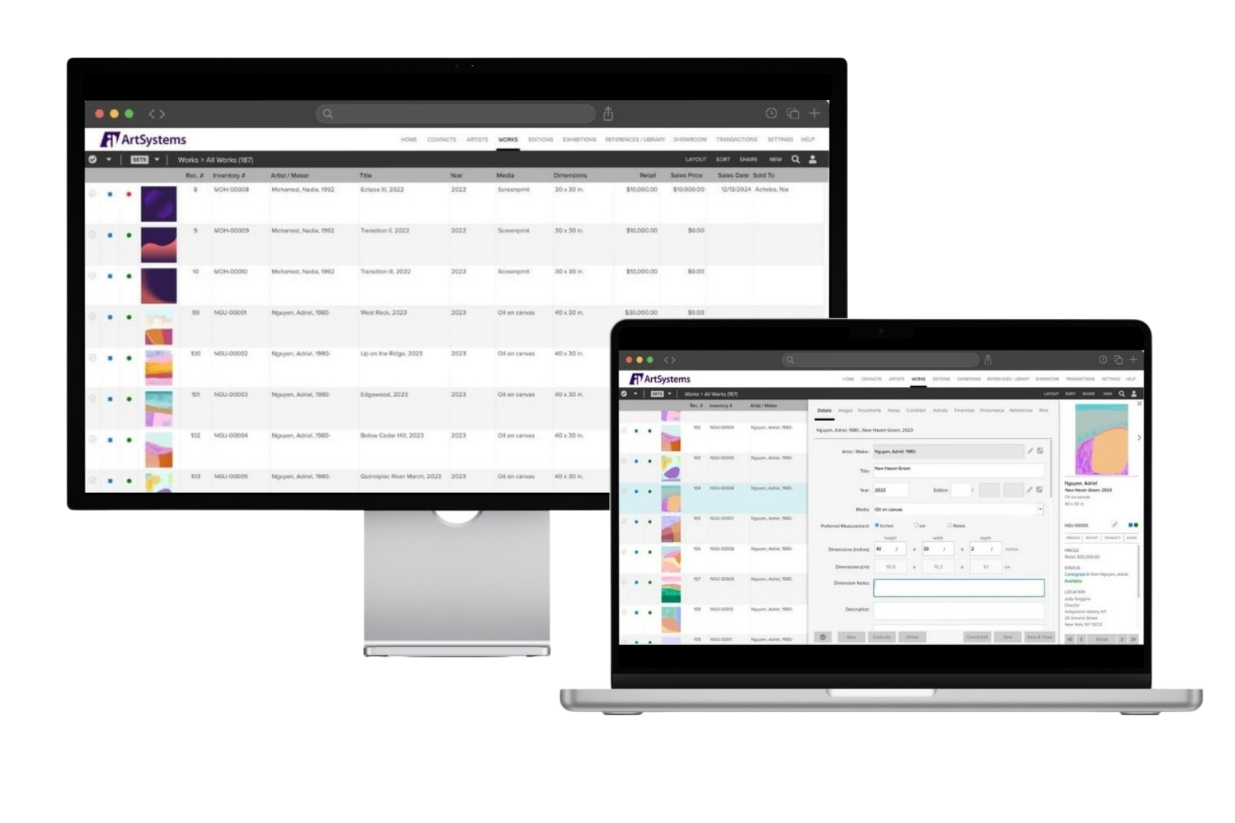 artsystems on a desktop and a laptop