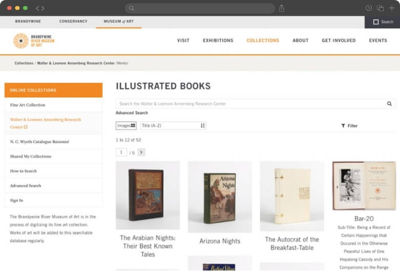 Brandywine Museum of Art's illustrated books collection displayed in eMuseum