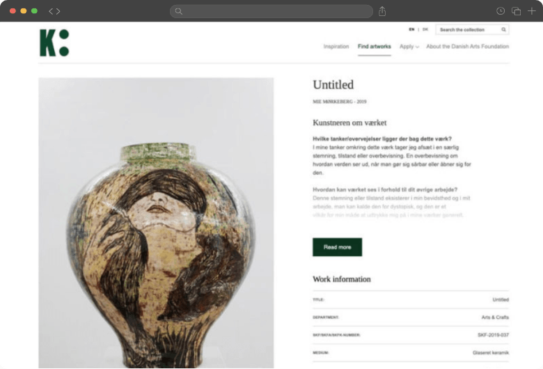 Danish Arts Foundation object record displayed in eMuseum