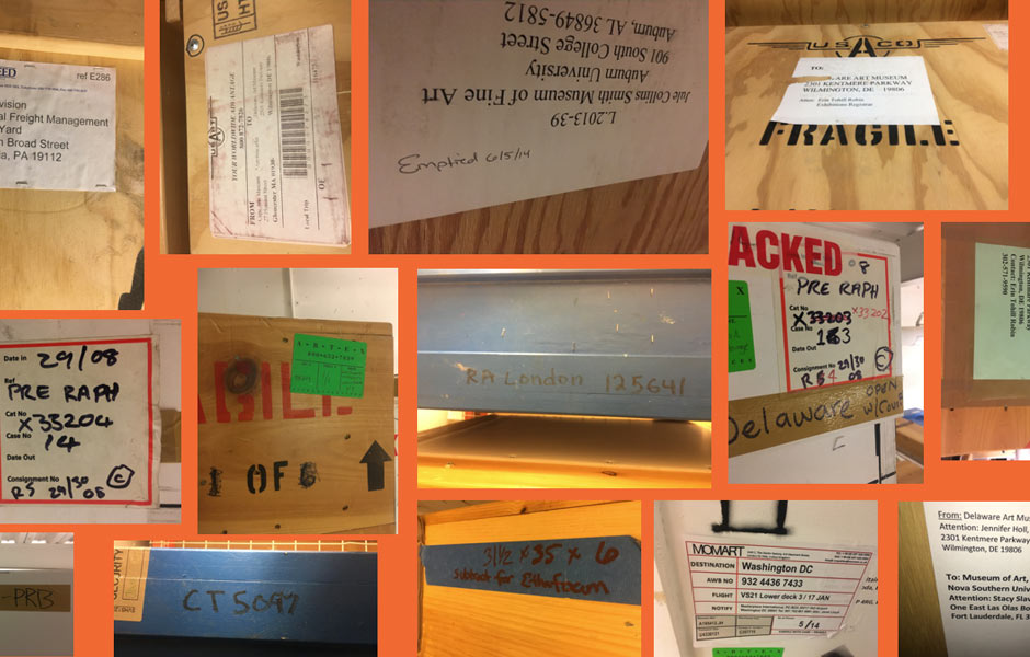 Artwork shipping crates at the Delaware Art Museum