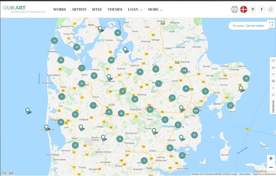 Museum collection objects plotted on a Google map using eMuseum's mapping feature