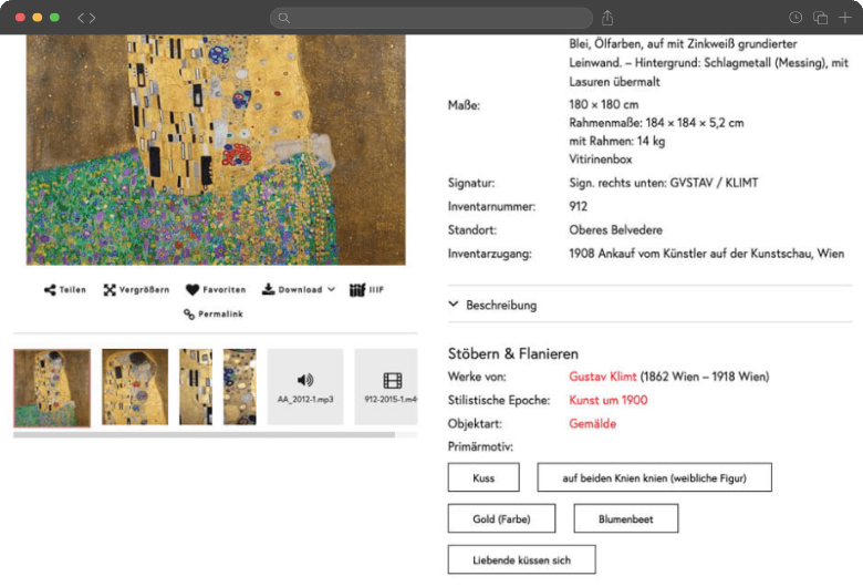 Galerie Belvedere object record featuring an audio guide and Austrian sign language video in eMuseum