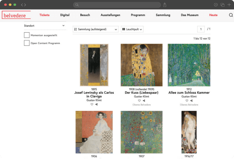 Artwork search results from Galerie Belvedere's collection displayed in eMuseum