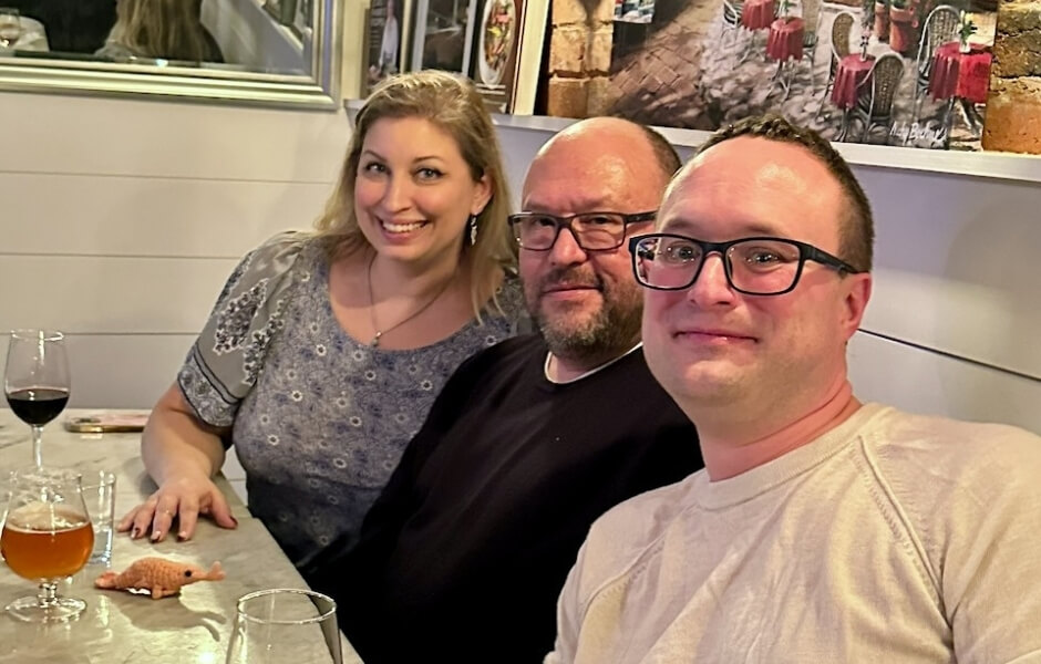 Matt Lawson with Allison Galland and Dave Thompson at dinner