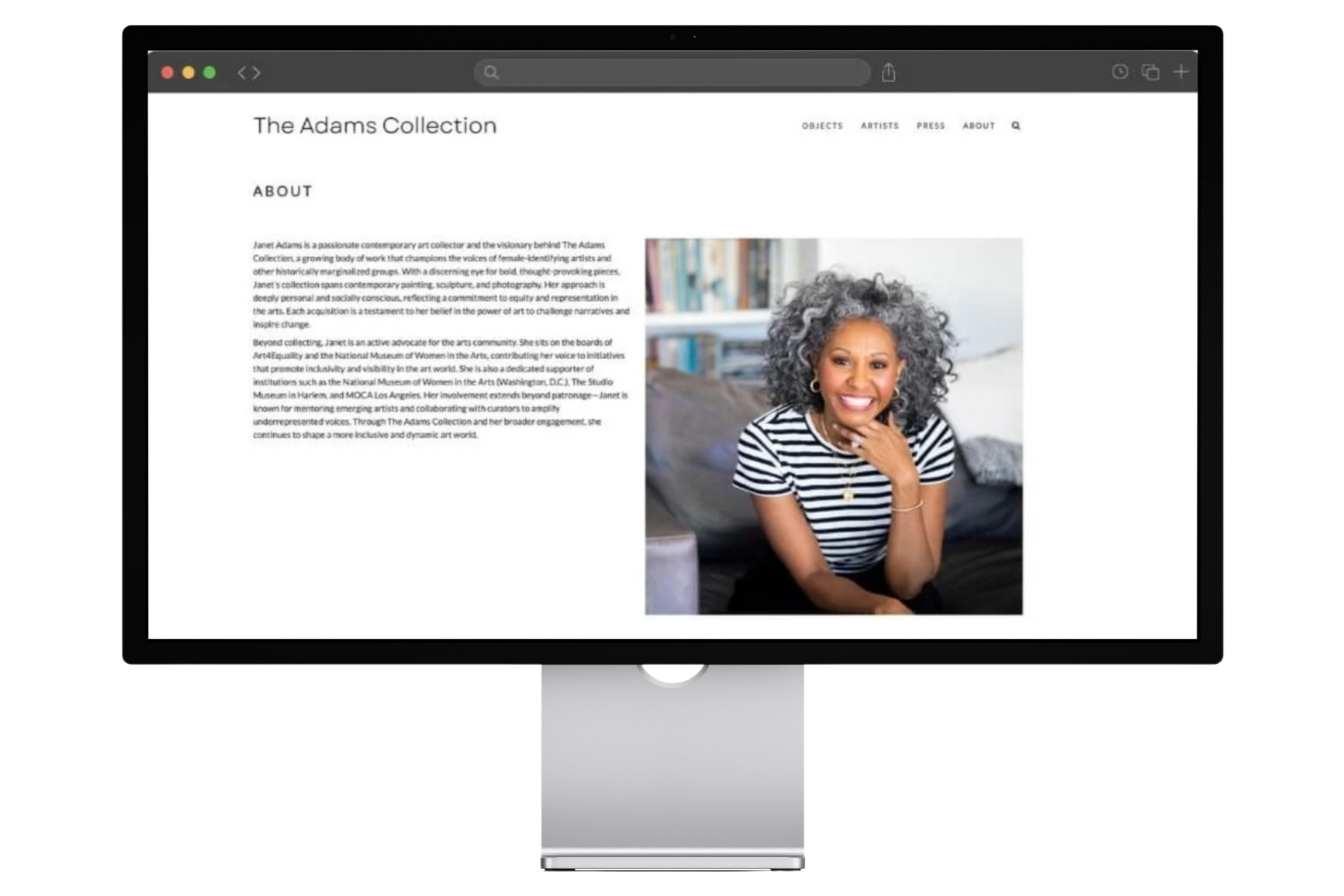 showroom collector website showing the about page.