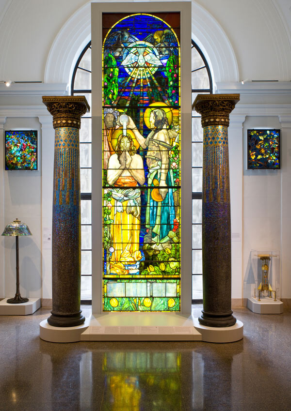 Mosaic columns and stained glass by Tiffany in the American Wing of the Baltimore Museum of Art