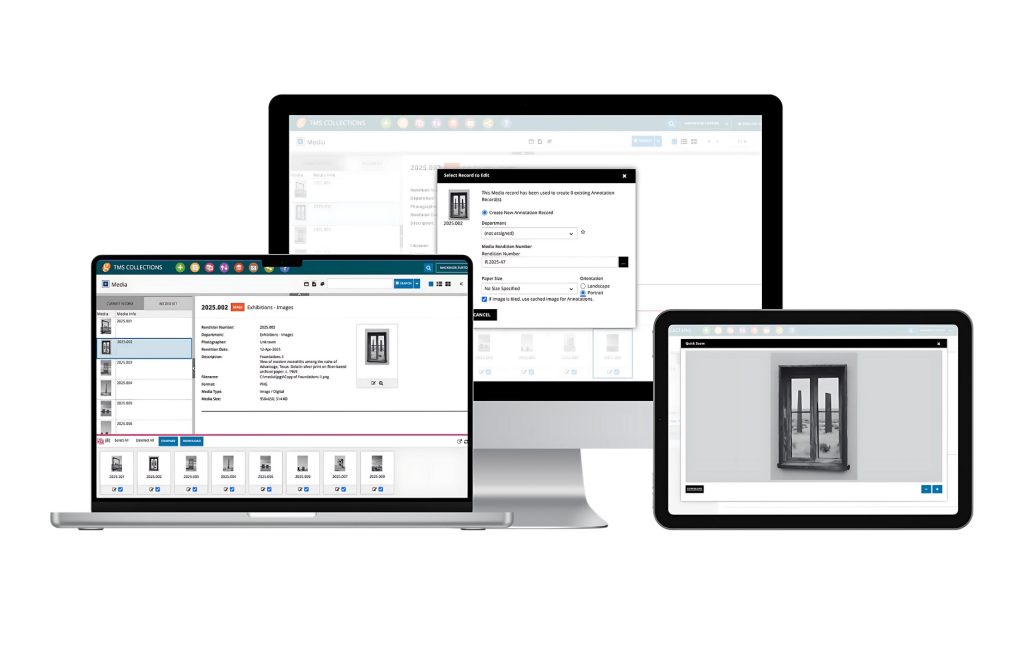 tms collection on a desktop, a laptop, and an ipad