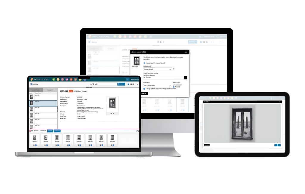 image of tms collections on a desktop, ipad, and laptop.