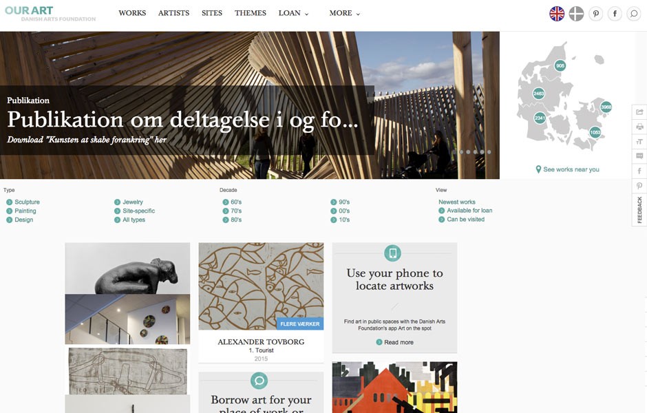 Vores Kunst website showcasing the Danish Arts Foundation's public art collection