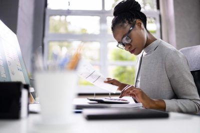 business professional working at her desk