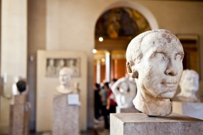 history museum with an exhibition of sculptures